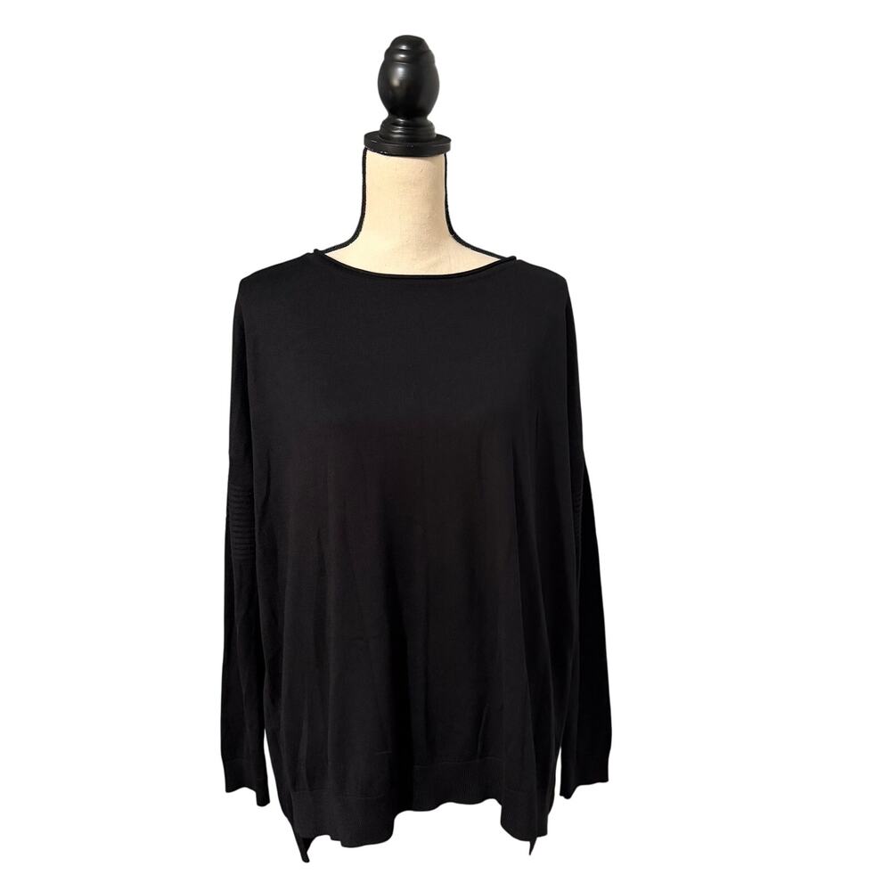 PLANET by Lauren G Women's Oversized Black Boatneck Knit Top Sz OS Lagenlook